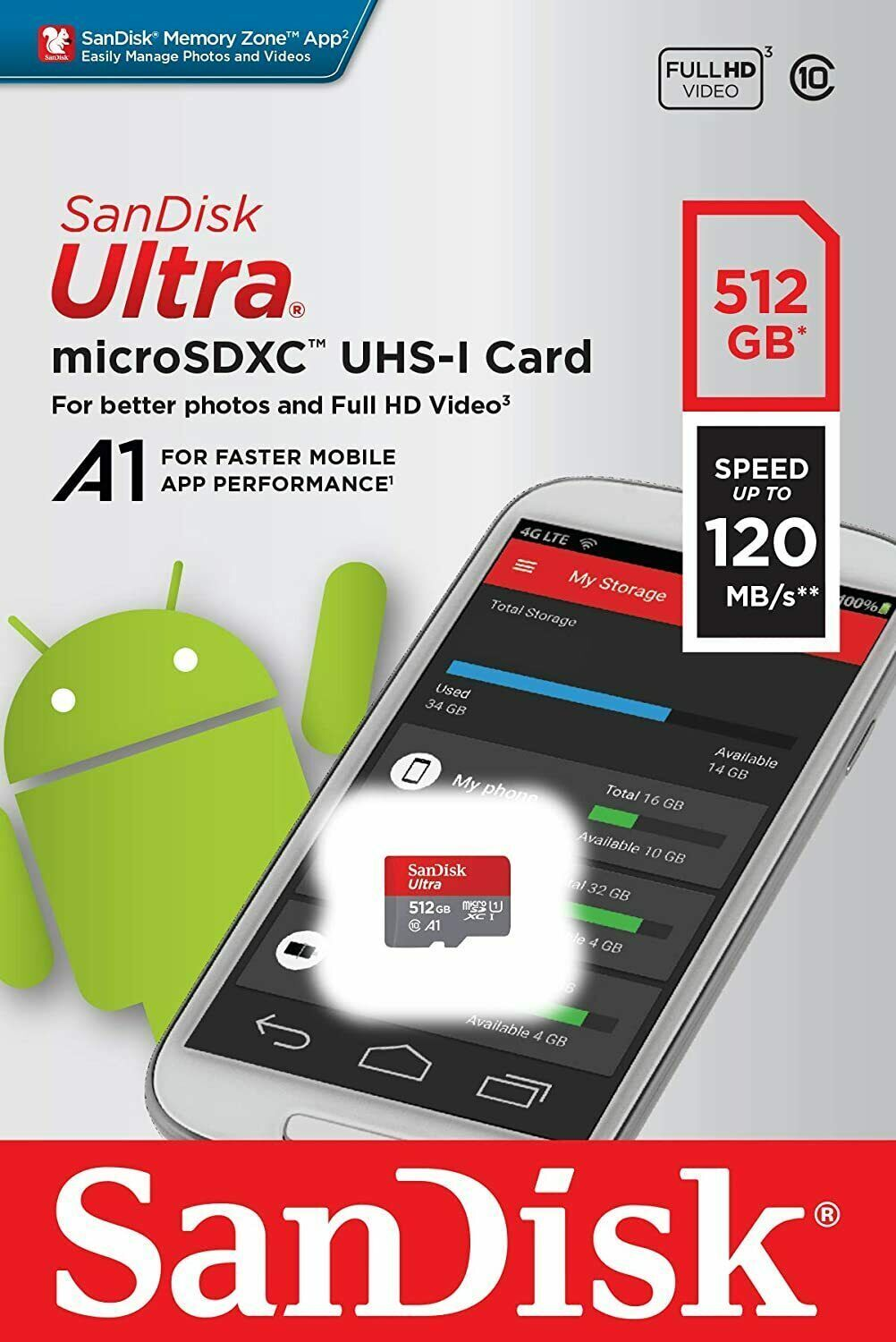 بطاقة ذاكرة رام سانديسك SanDisk SDXC سعة 512 جيجابايت، بمعيار UHS-I، عالية السرعة.